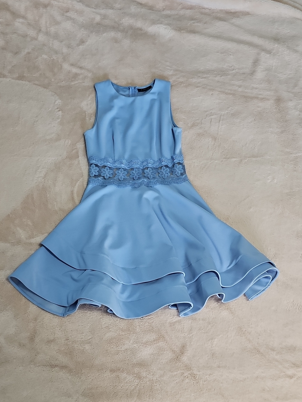 B Darlin Light Blue Sleeveless Lace-Waist Formal Dress